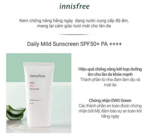 Kem chống nắng Innisfree Daily mild sunscreen SPF50+ PA++++ 50ml