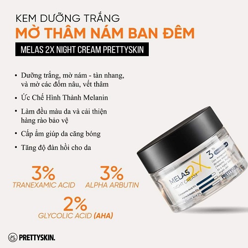 Kem dưỡng trắng ngày đêm Pretty Skin Melas 2X Cream